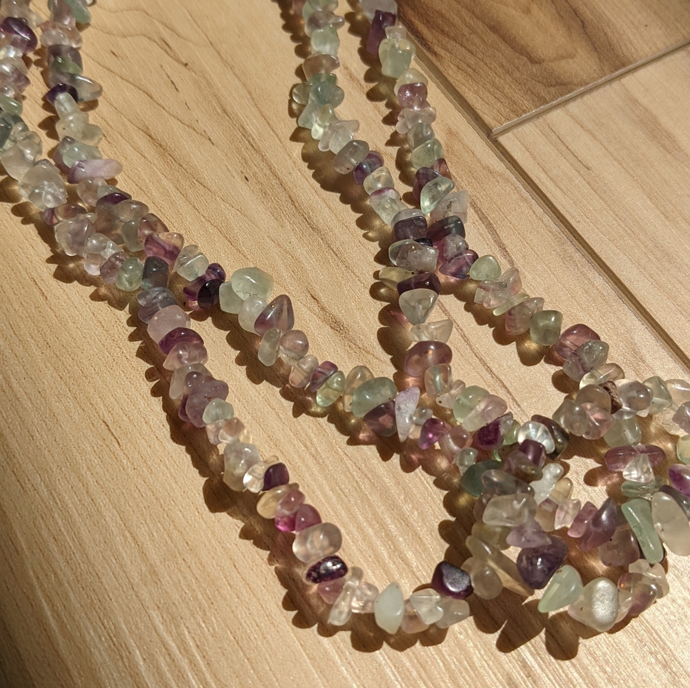 Fluorite  Polished Beads Necklace Crystal Stone Purple Green Jewelry Making